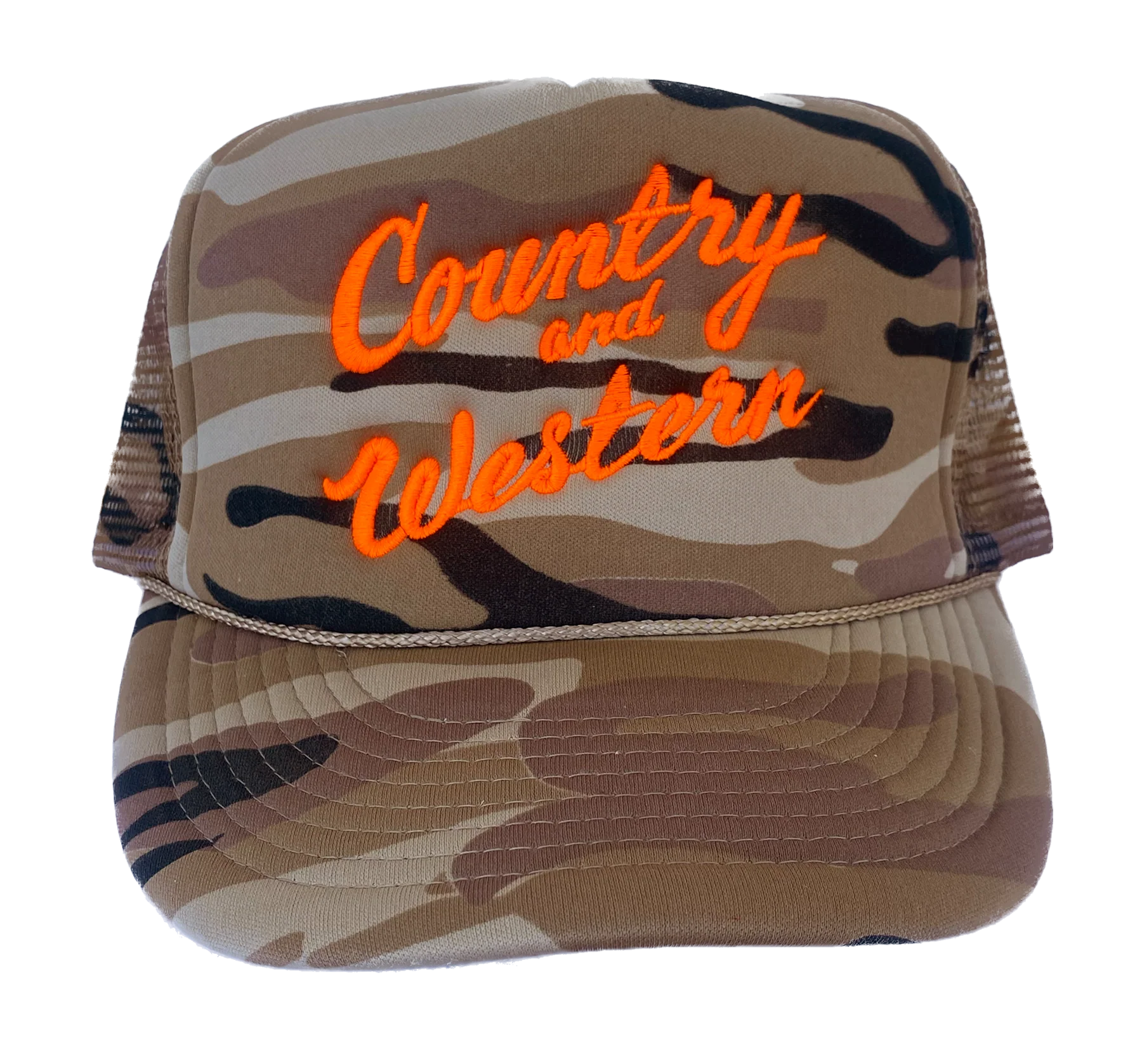 Country & Western Embroidered Camo Trucker Cap